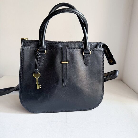 Fossil Ryder Black Leather Tore Bag w Charm - Picture 2 of 7